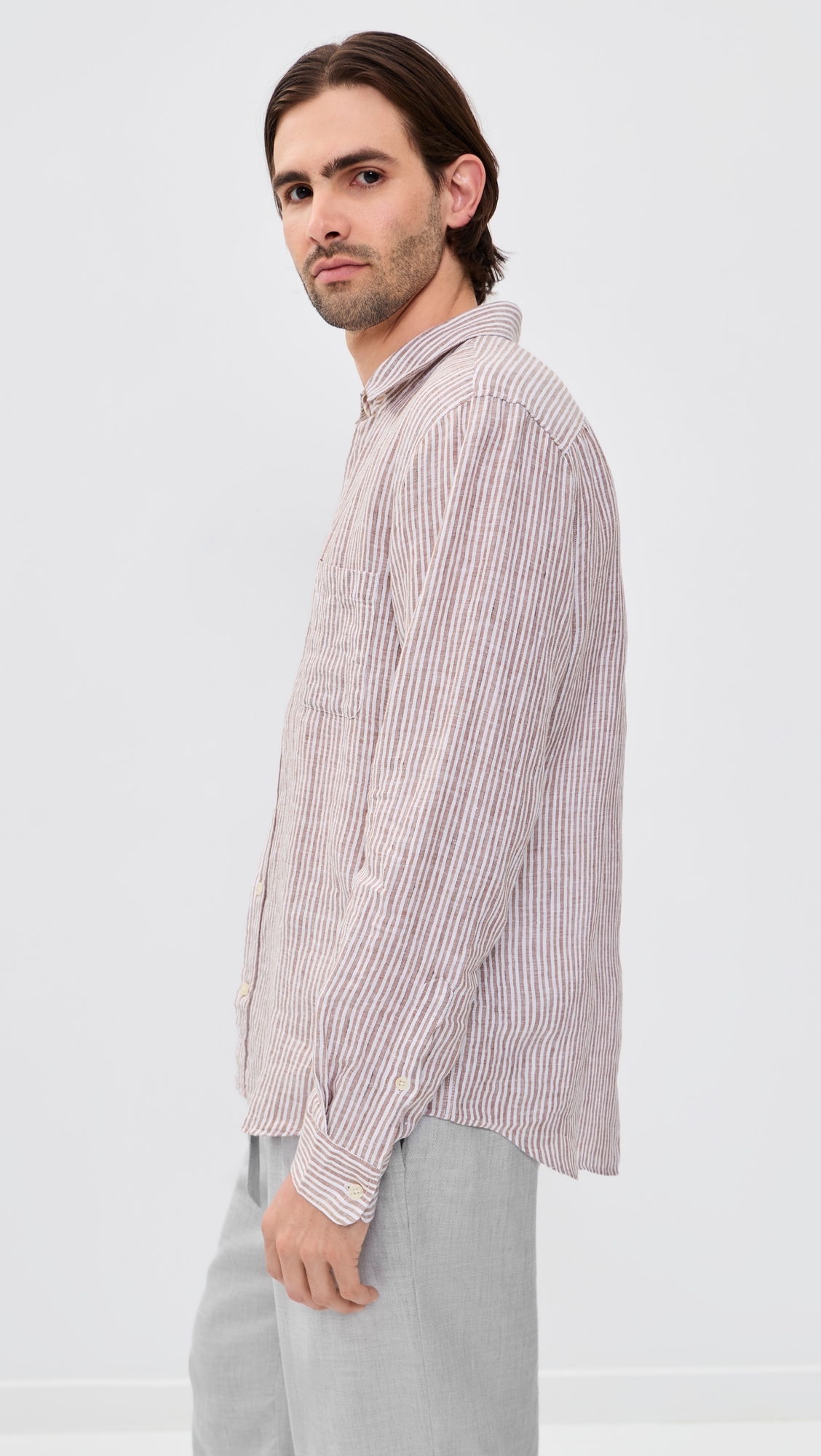Telles Linen Striped Shirt Caramel
