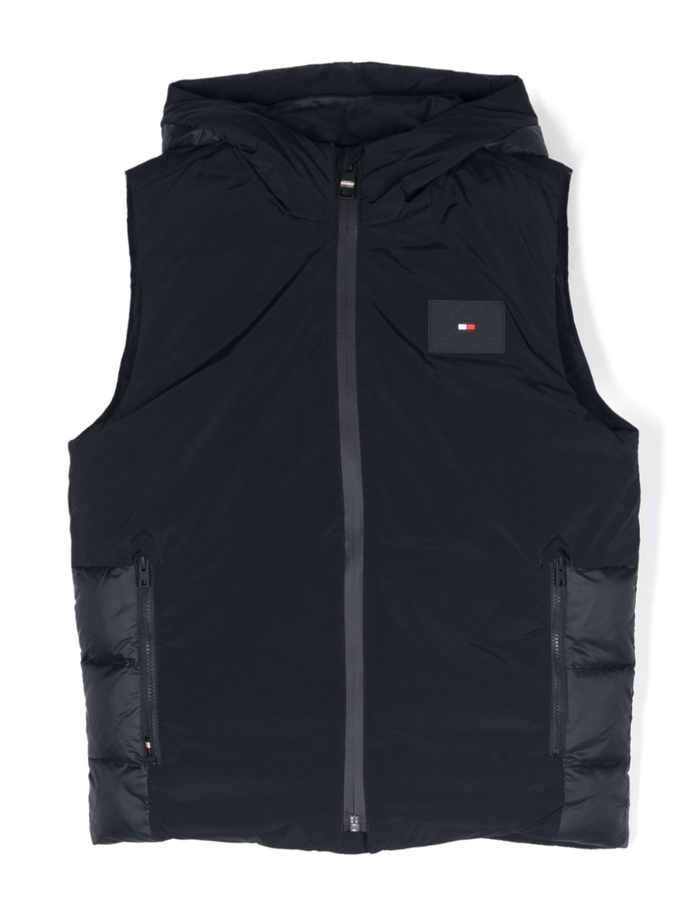 Logo-patch hooded gilet - Blue