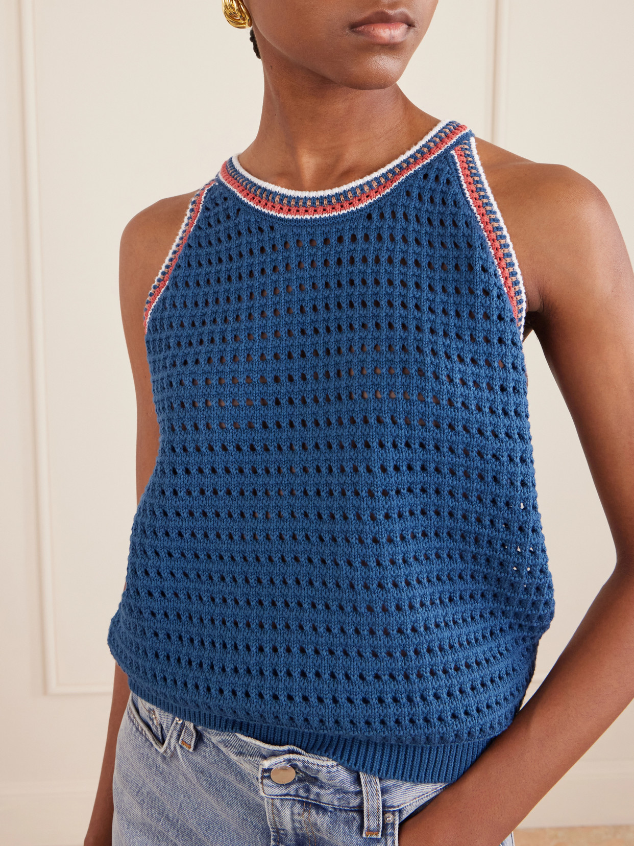 Aberg Crochet-knit Cotton Tank - Blue