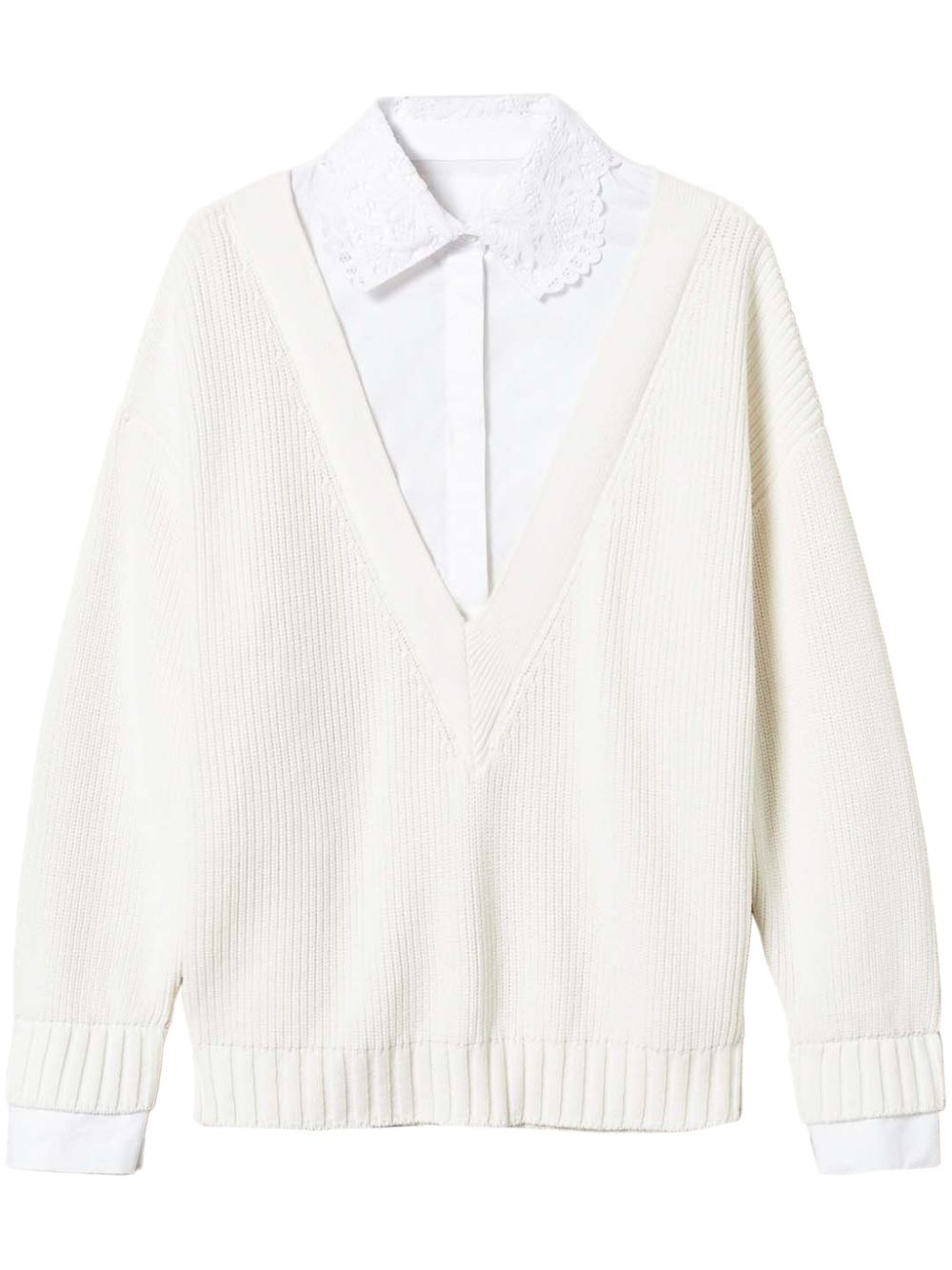 Shirt-detail sweater - White