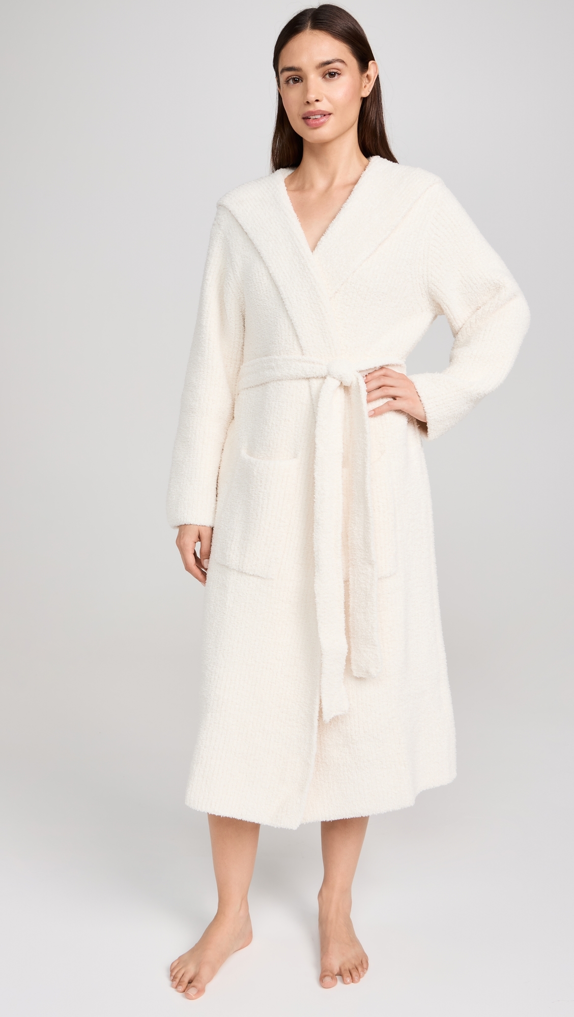 CozyChic Ribbed Hooded Robe Cream