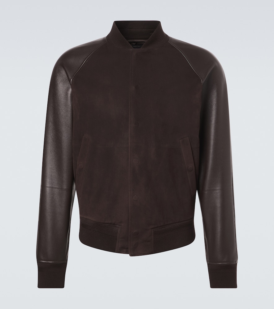 Leather and suede bomber jacket