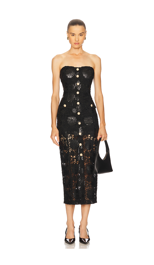Generation Love Misha Faux Leather Guipure Midi Dress in Black. L. Also in XS, S