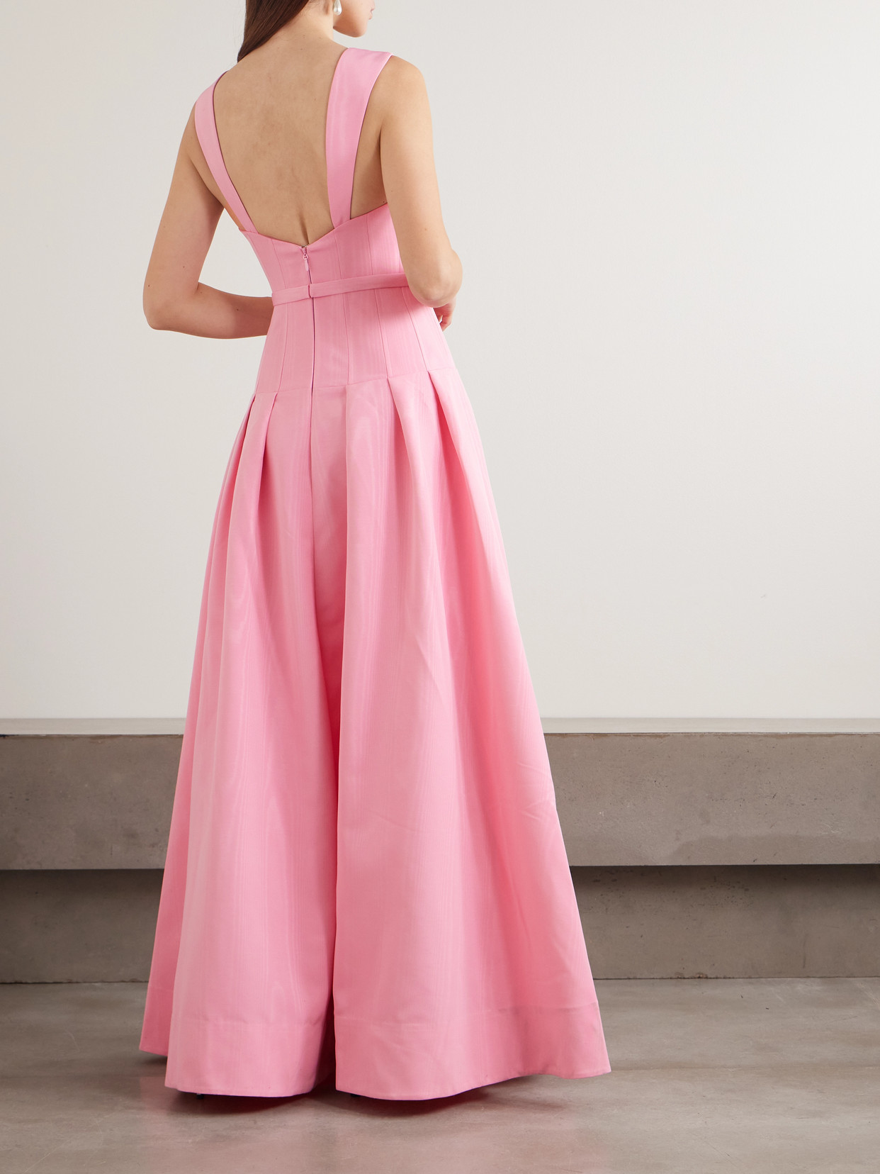 Amaro Belted Pleated Taffeta Gown - Pink