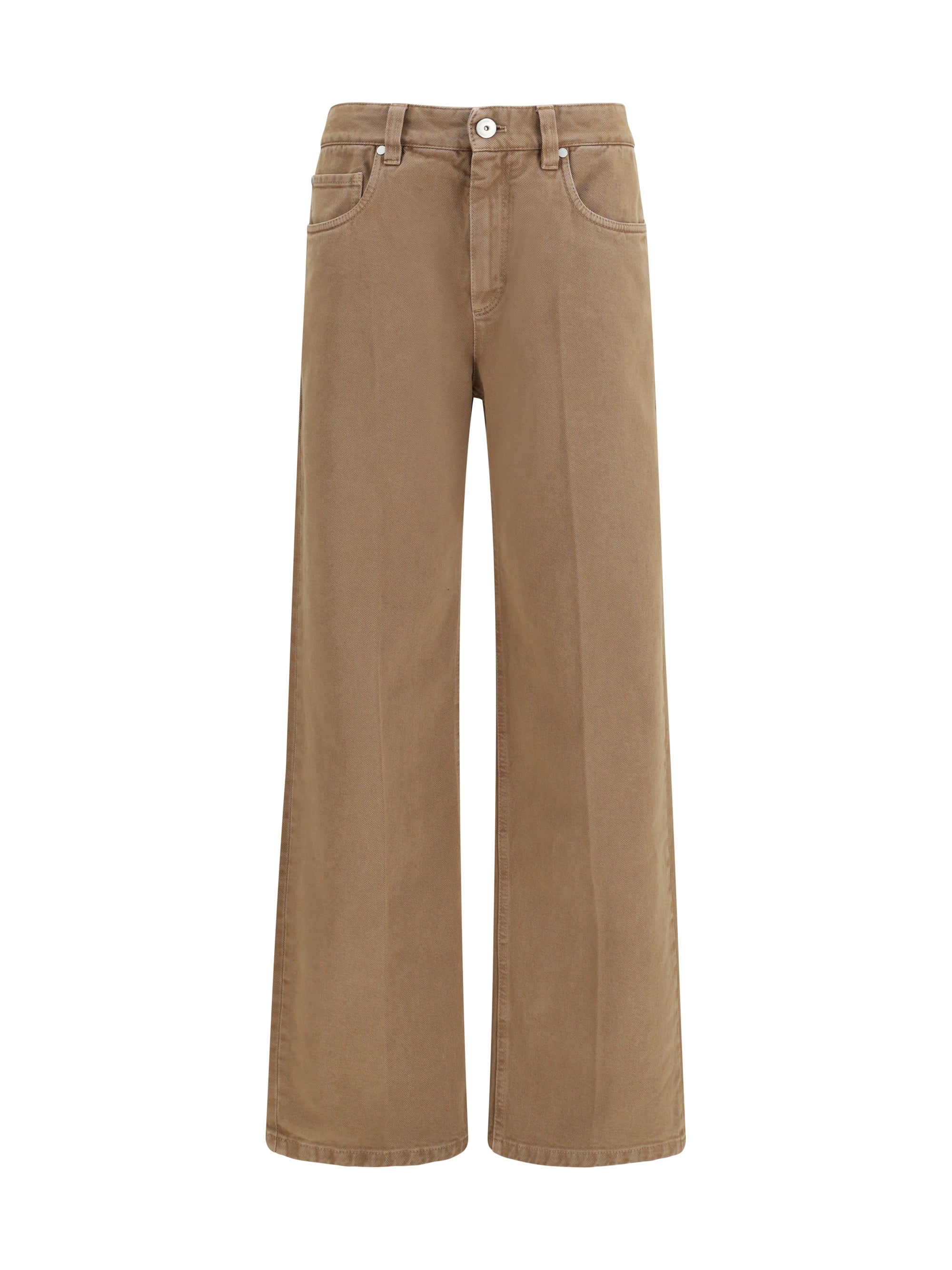 Straight-Leg Cotton Jeans — Beige