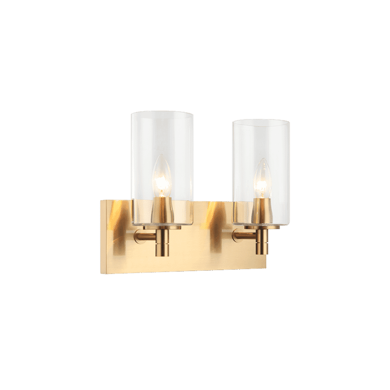 Aged Gold Brass Two Light Wall Sconce from the Candela Collection