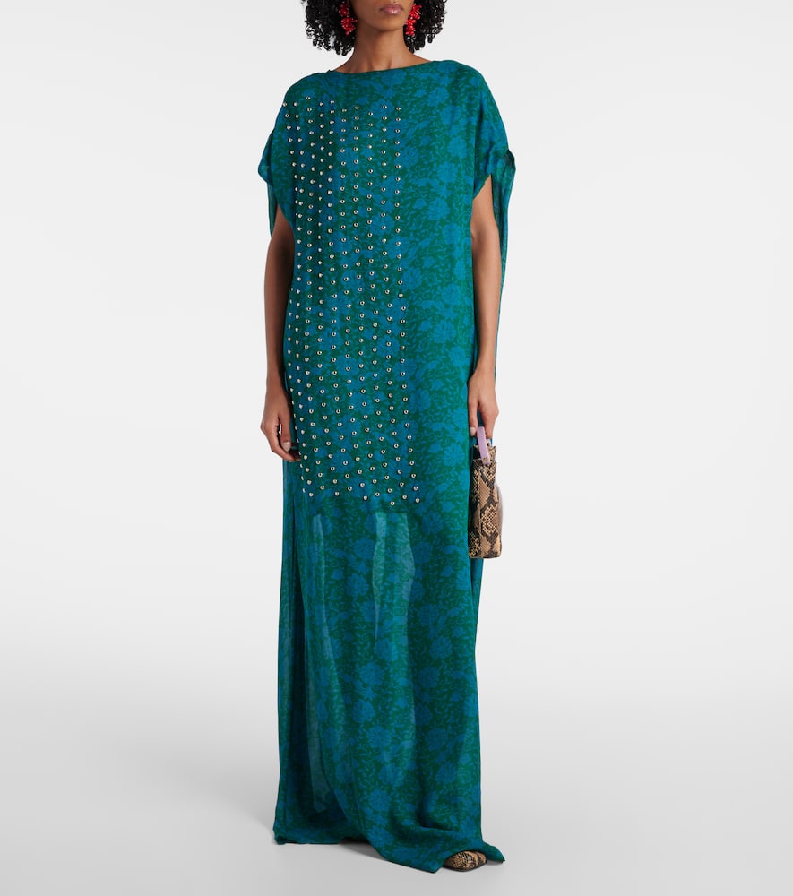 Printed embellished maxi dress