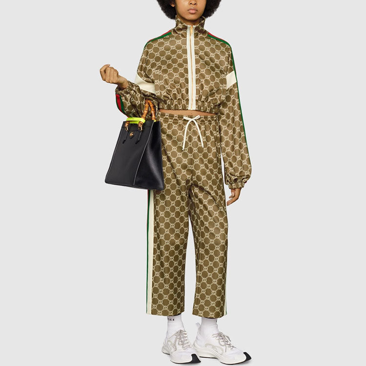(WMNS) Interlocking G Zipper Jacket 'Olive Green Ivory'