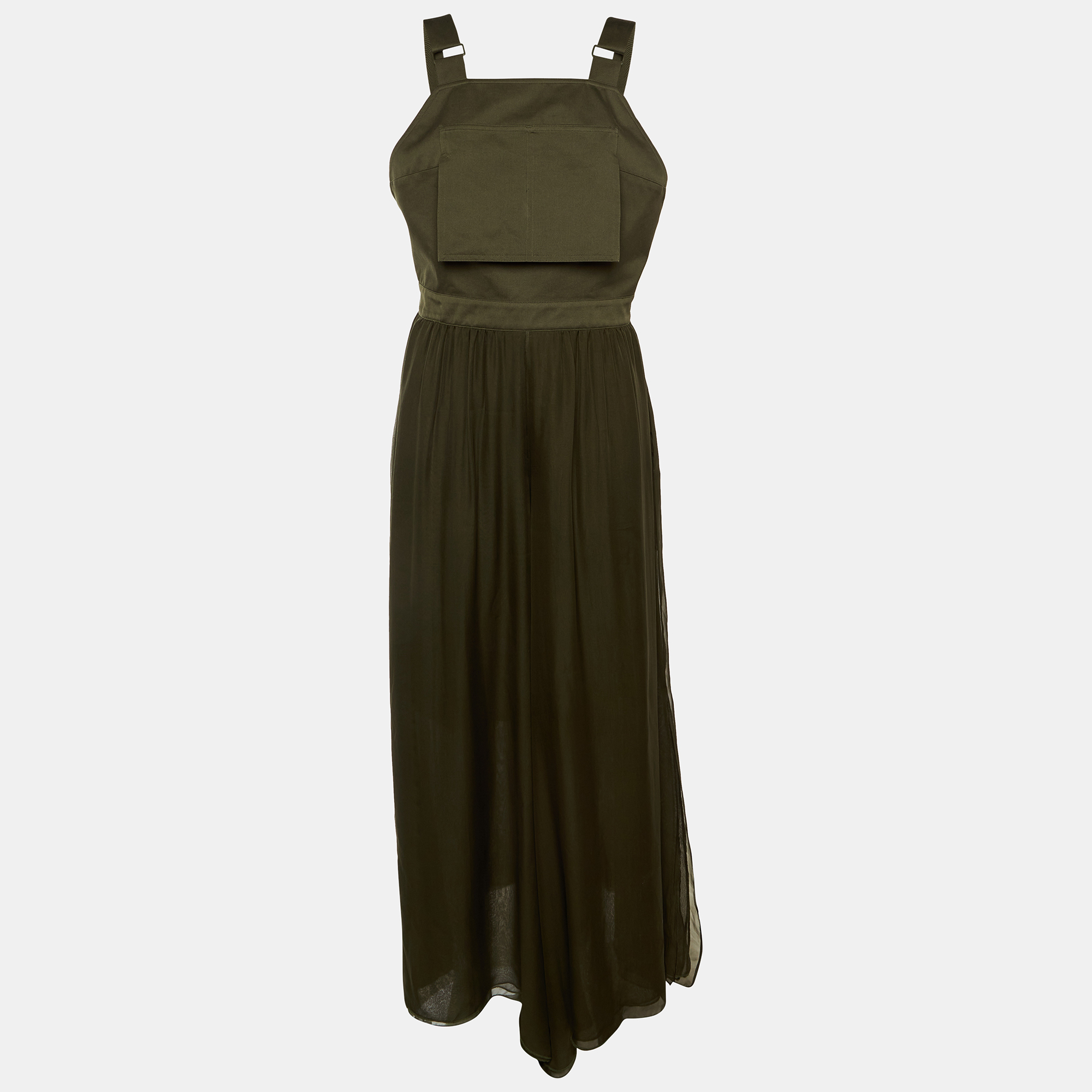 Max Mara Sfilata Olive Green Cotton & Silk Overlay Jumpsuit