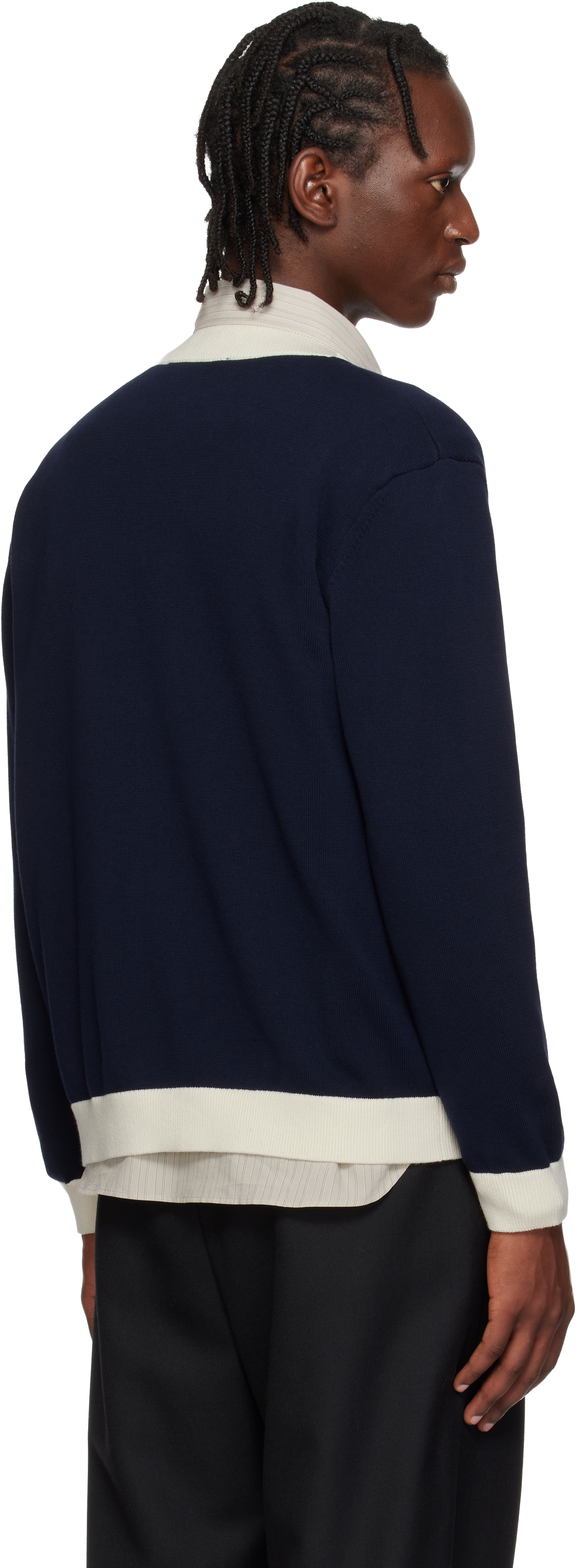 Navy Contrasted Cotton Comfort Cardigan