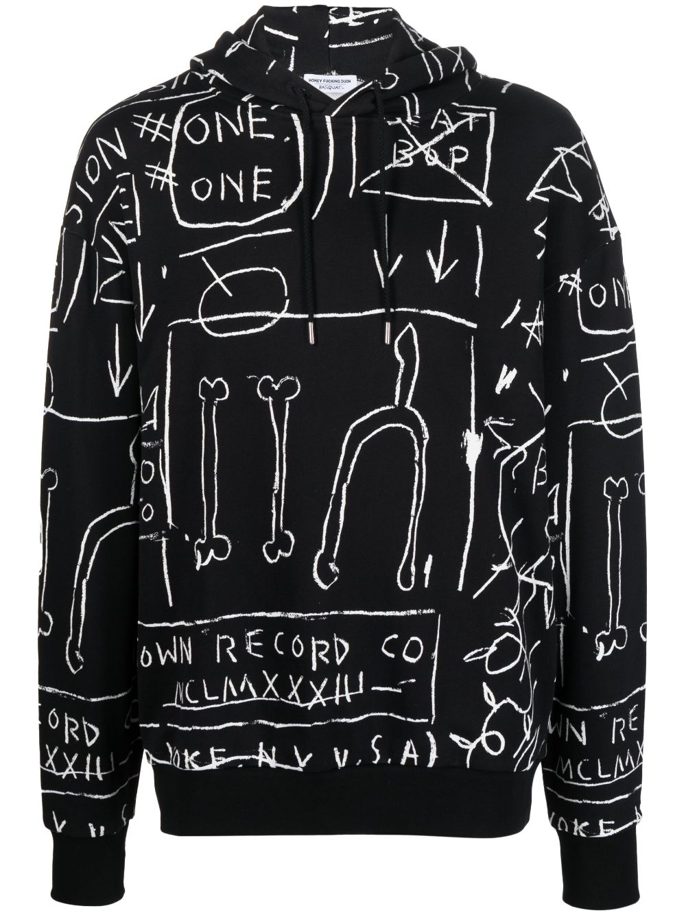 Graphic-print cotton hoodie - Black