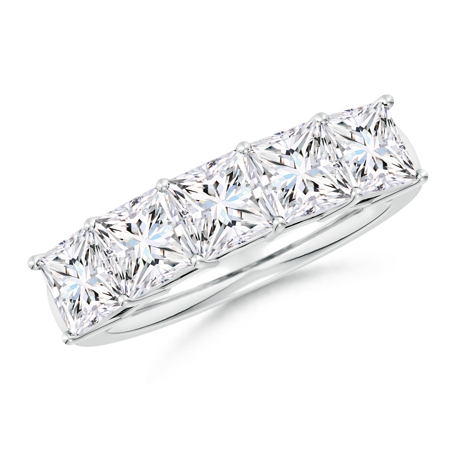 Angara 3.5 CTW Lab-Grown Prong-Set Princess-Cut Diamond Five Stone Wedding Ring in 14K White Gold