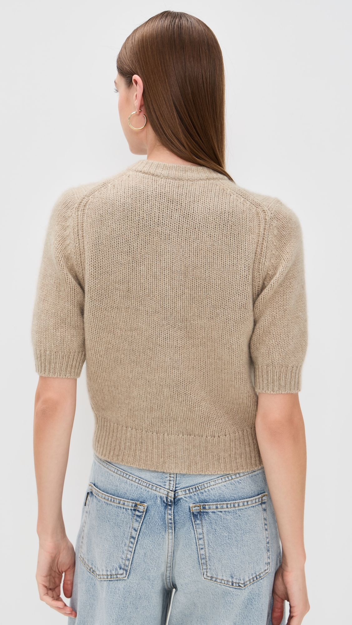 Cashmere Elbow Sleeve Cardigan Taupe Heather
