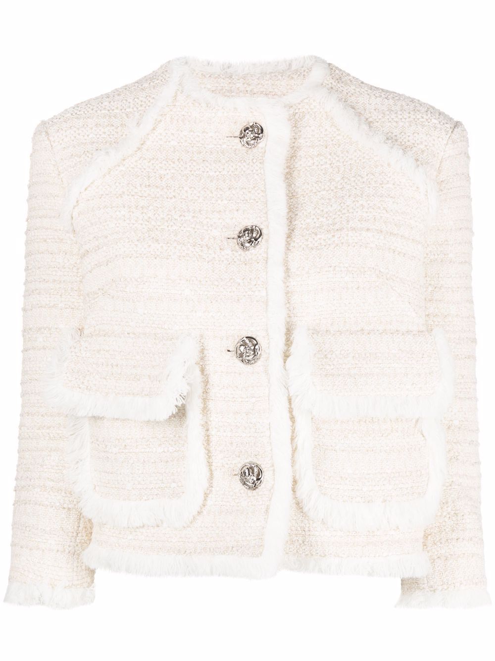 Embroidered bouclé cropped blazer - Neutrals