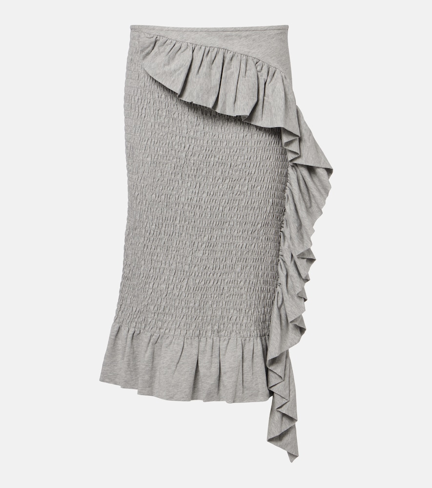Ruffled smocked cotton midi skirt