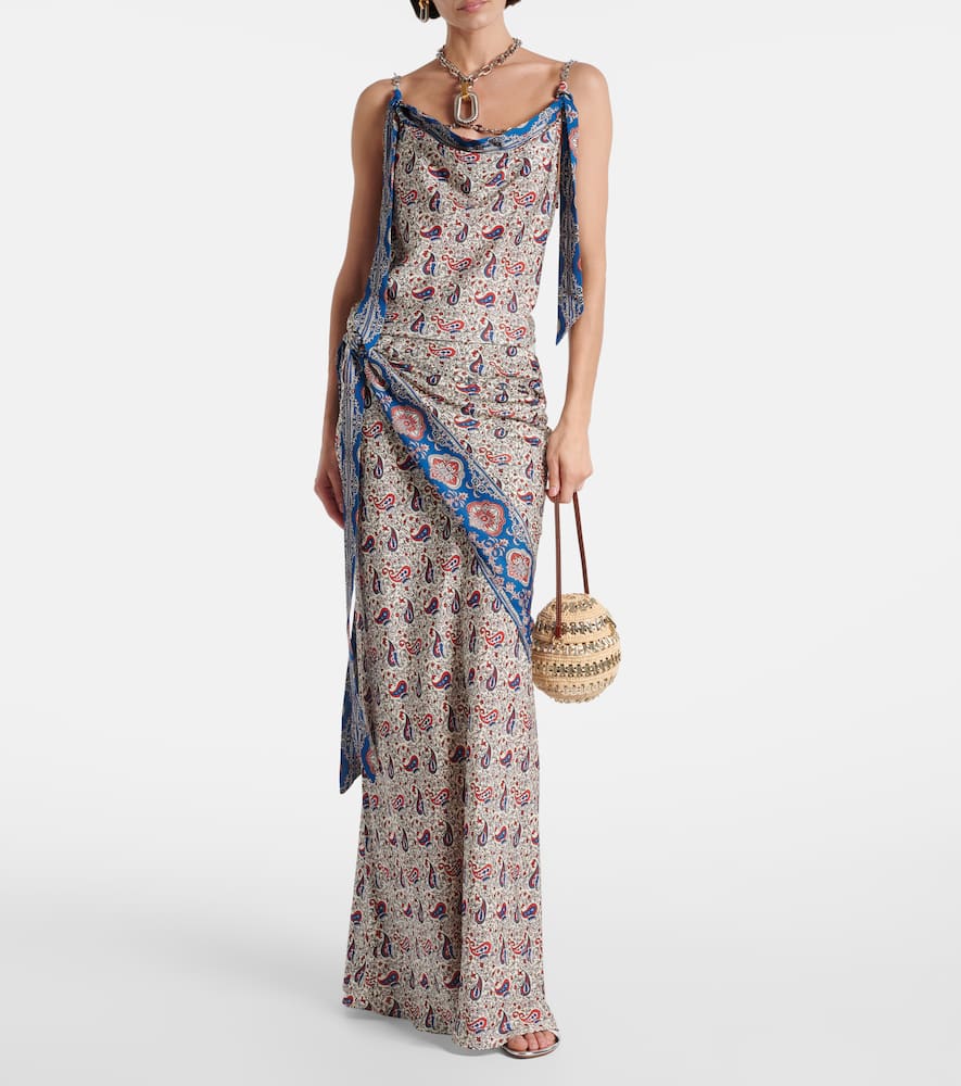 Chain-detail paisley satin camisole