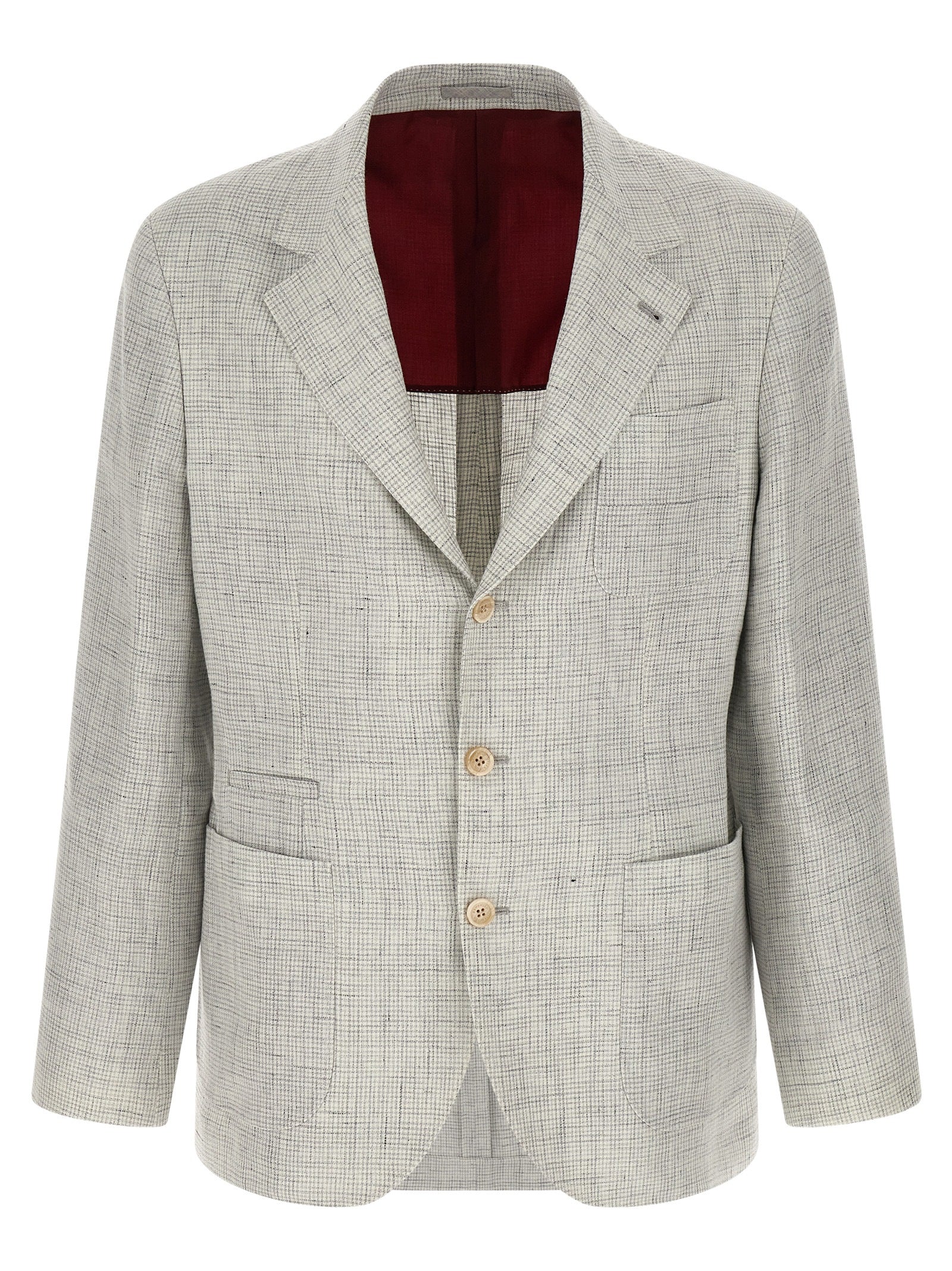 Linen Houndstooth Blazer — Beige