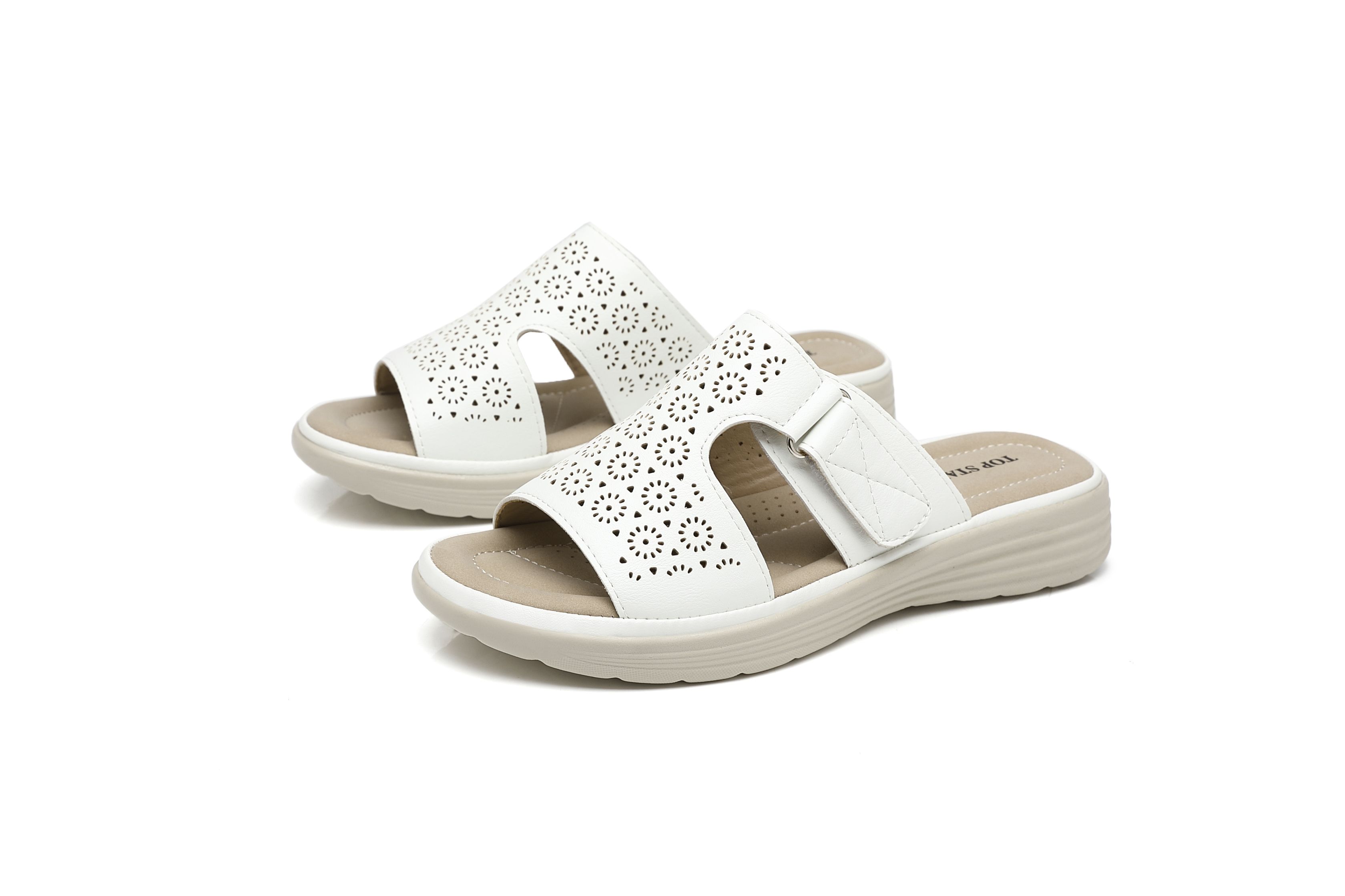Ivachy Bohemian Style Perforated Lightweight Mule Slippers Slide Sandals In White