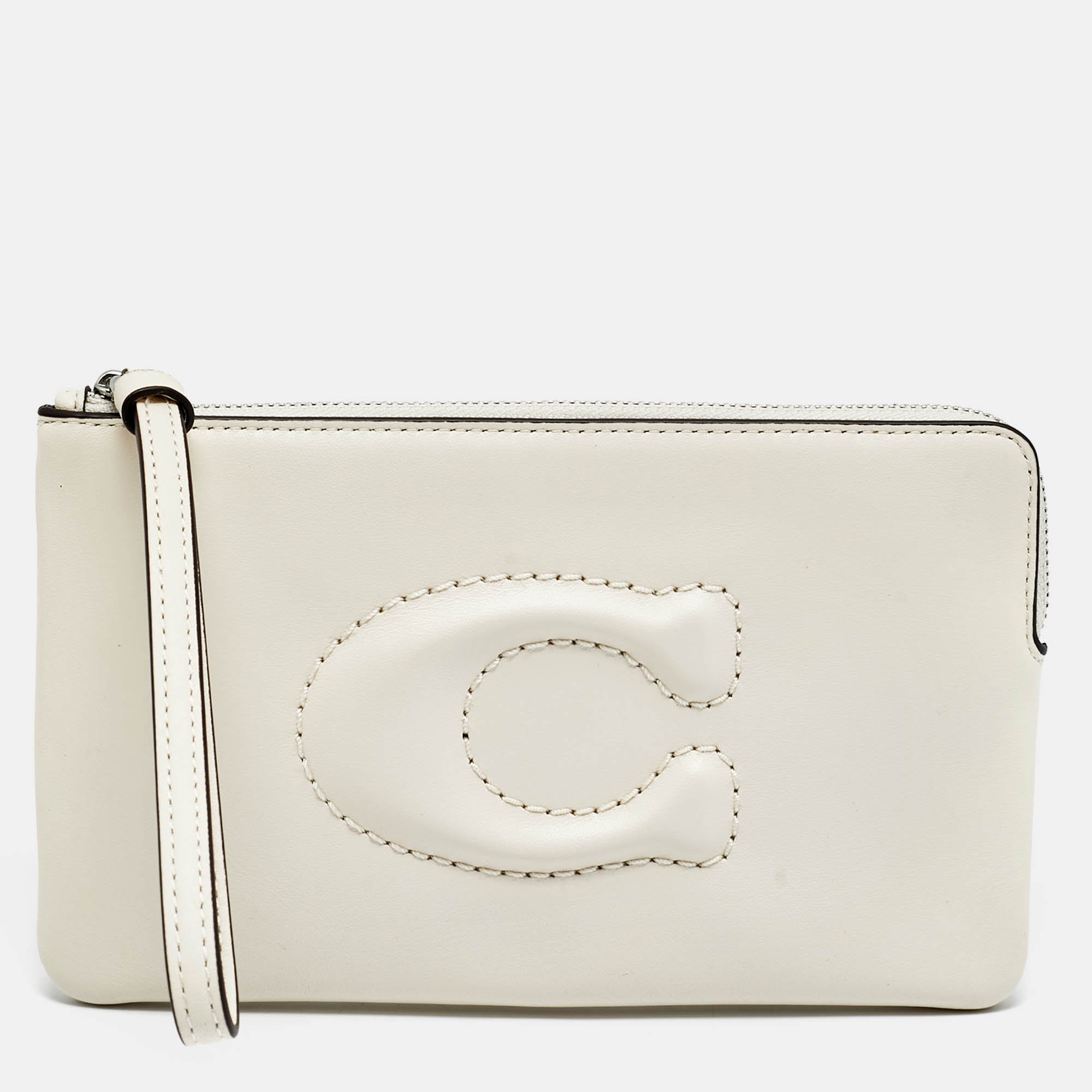 Coach Corner Zip Off White Leather Wristlet Pouch