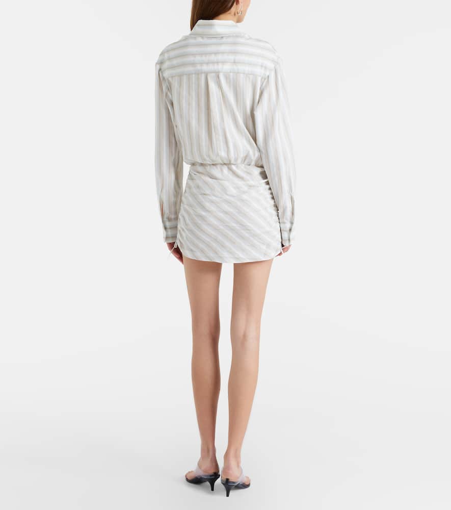 Ruched striped cotton minidress
