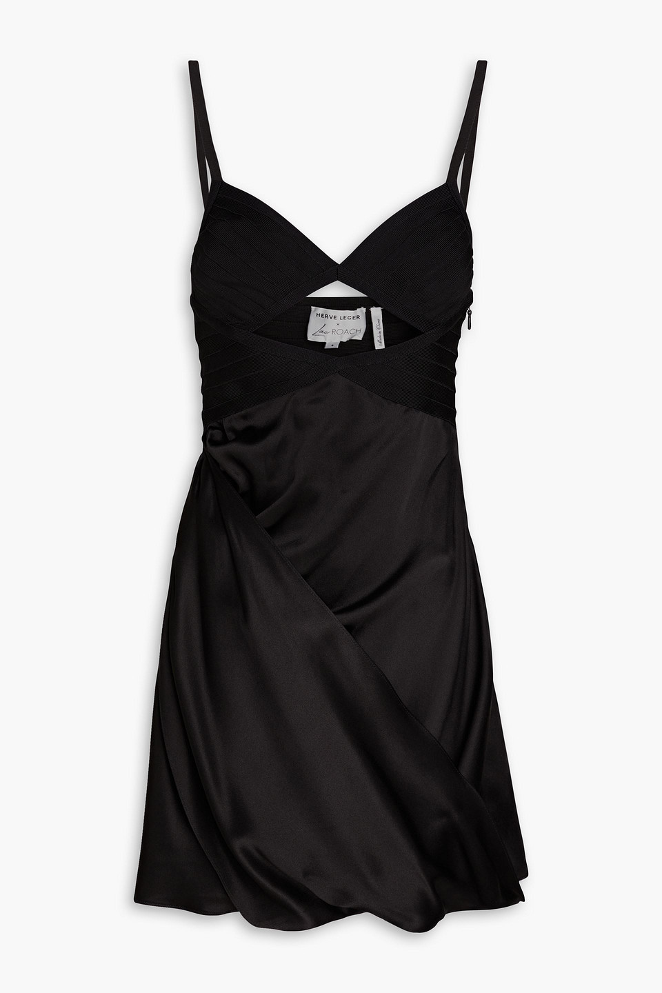 Bandage-paneled cutout silk-satin mini dress