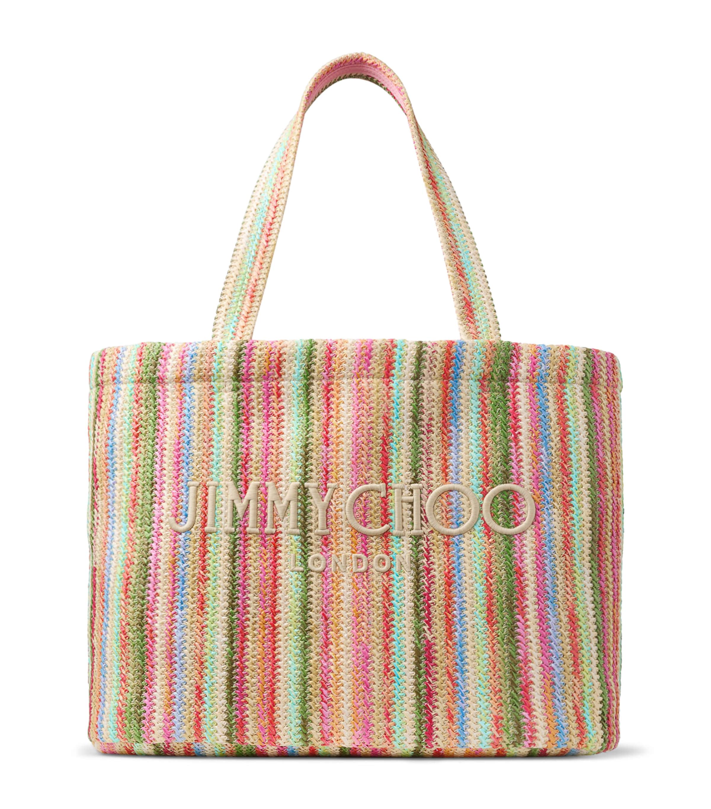 Raffia Striped Beach Tote Bag