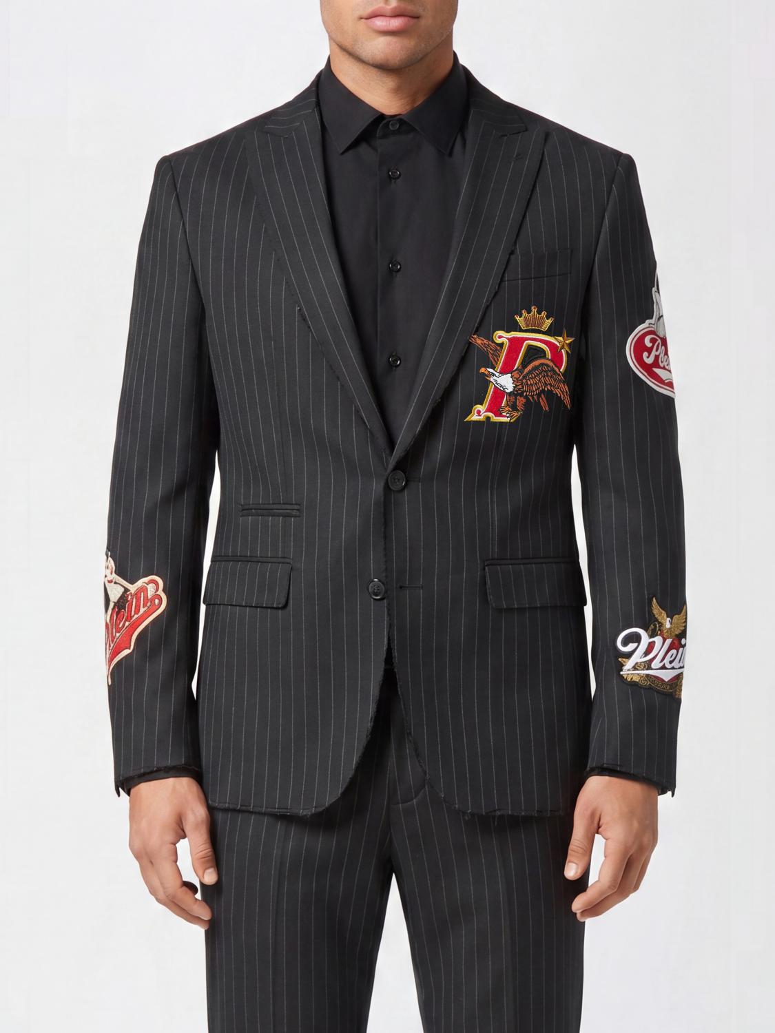 Pinstripe Wool Single-Breasted Blazer with Peak Lapels