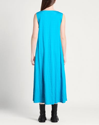 Woman Midi dress Turquoise Size M Cotton, Metallic fiber