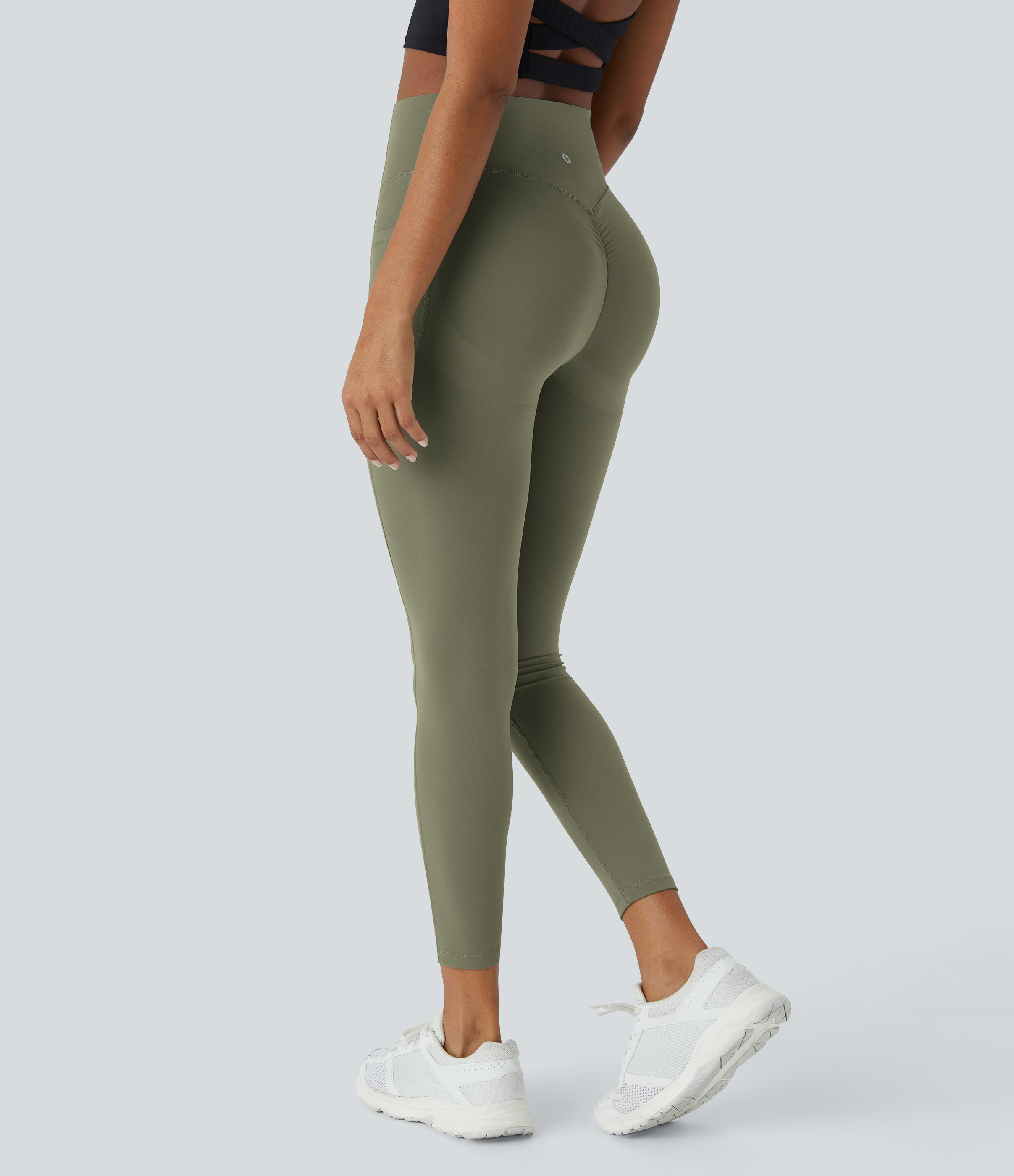 UltraSculpt™ SoCinched High Waisted Scrunch Butt Lifting Tummy Control Pocket Shaping Training Leggings  - Grass Grey Green
