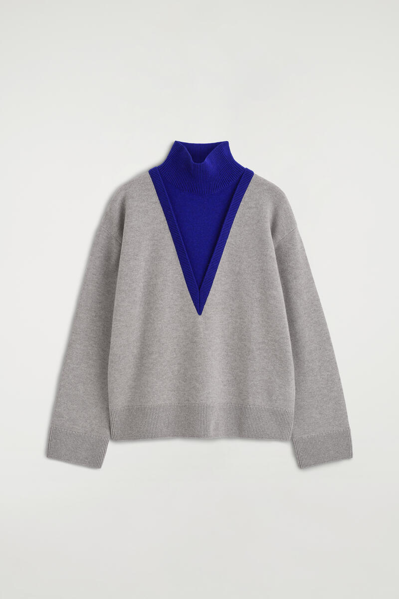 Layered Mock-Neck Merino Wool Sweater