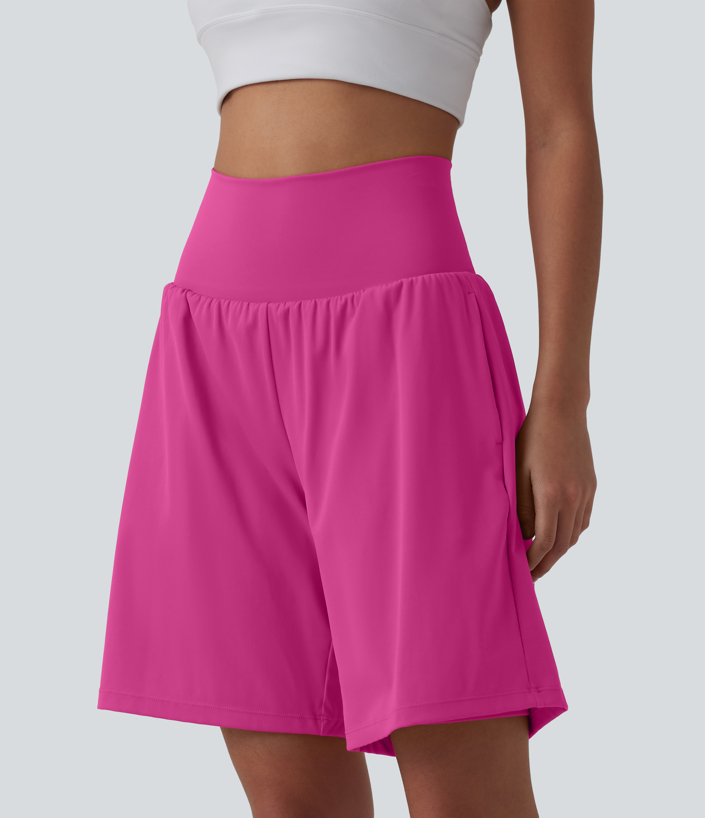 "SoftlyZero™ Airy Super High Waisted 2-in-1 Cool Touch Yoga Shorts 9"" with Pockets Gym Short - Fuchsia Fedora