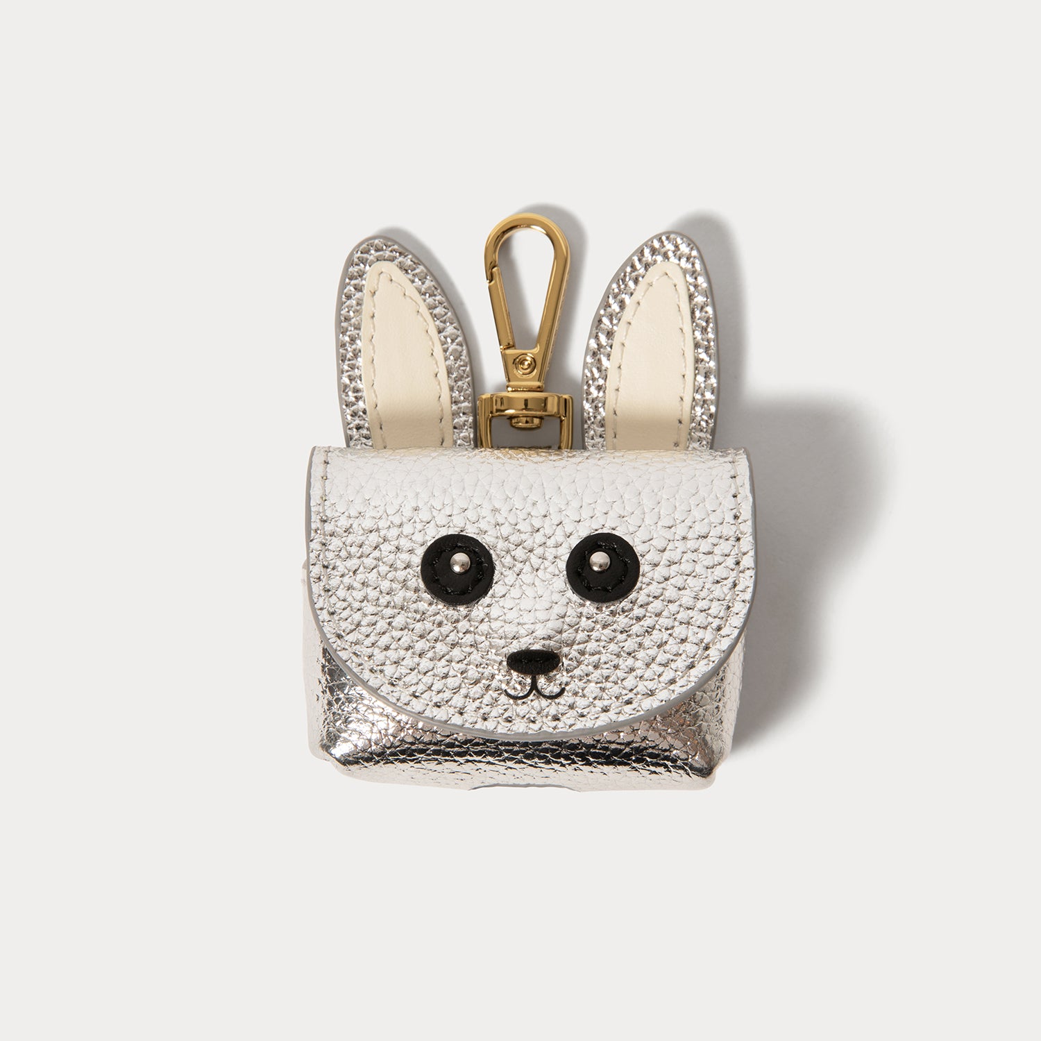 Bunny Animal AirPods Clip-On Pouch in Bunny Silver/Gold | _ / AirPods Pro / Pro 2 | Genuine Leather |