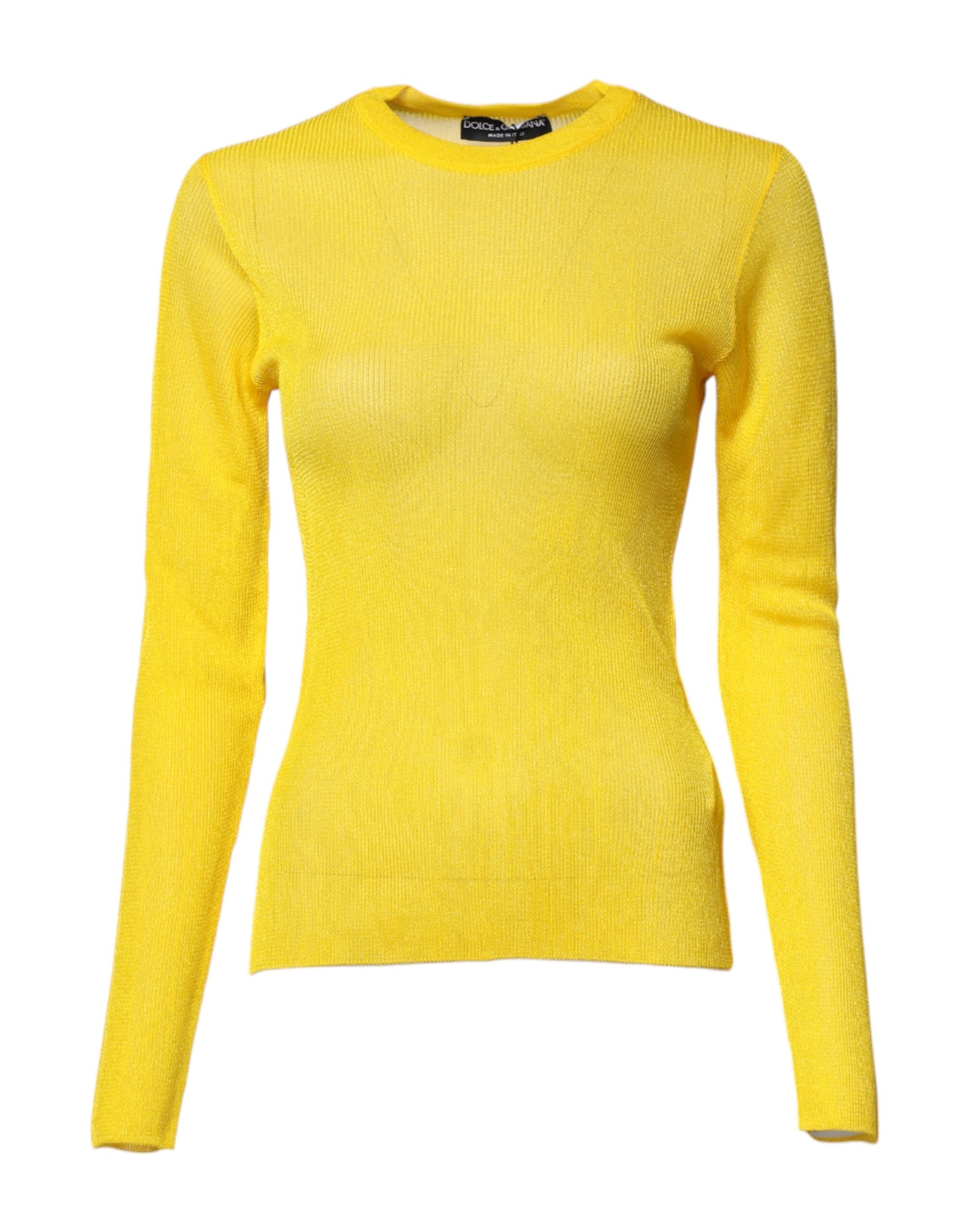 Ribbed Knit Crewneck Sweater — Yellow