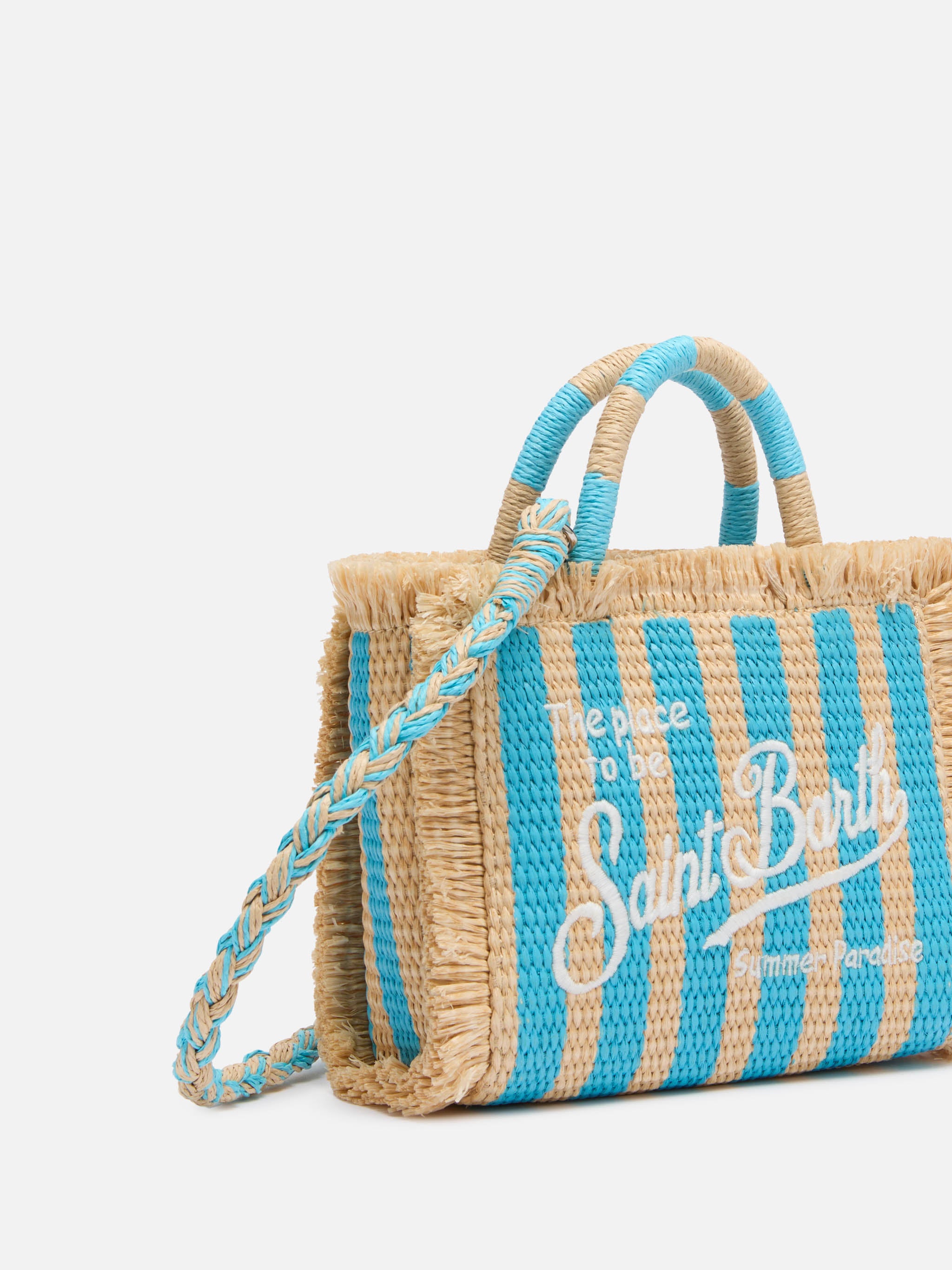 Mini Vanity Straw Effect Bag With Striped Print Sky - Unisex