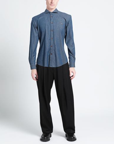 Man Denim shirt Blue Size 3XL Cotton, Elastane