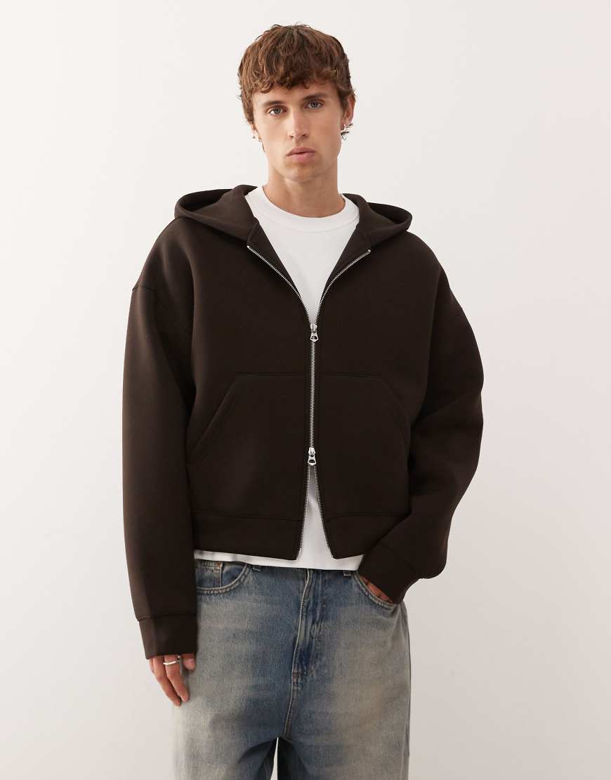 Simon scuba zip through hoodie in dark brown