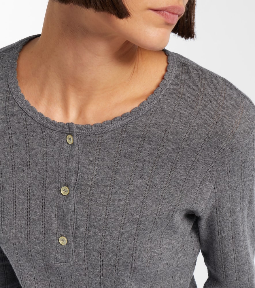 Pointelle cotton Henley shirt