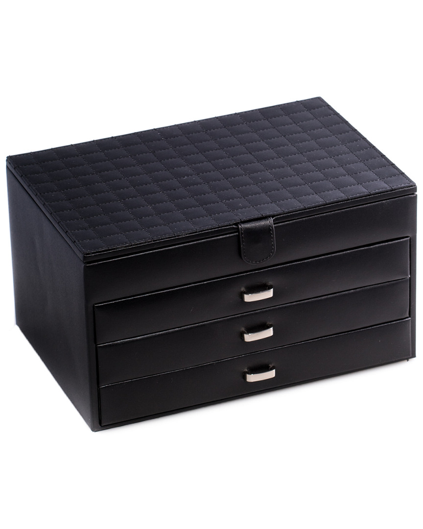 Black Leather 4-Level Jewelry Box