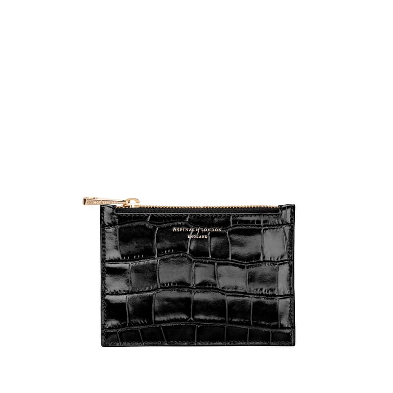 Small Essential Flat Pouch in Deep Shine Black Croc