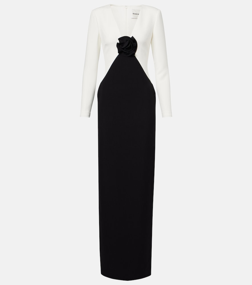 Floral-appliqué crêpe gown