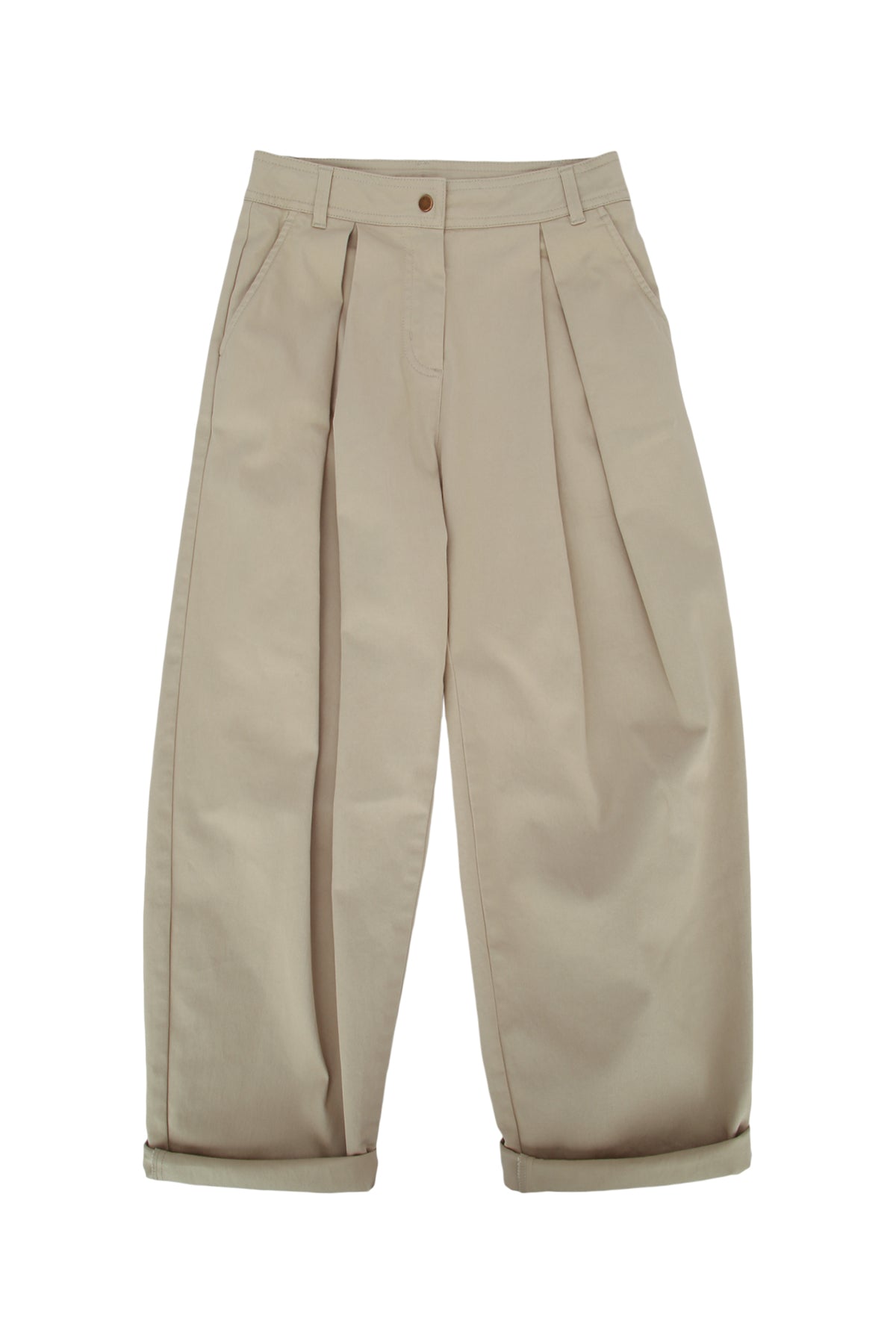 Pleated Cotton Trousers — Beige