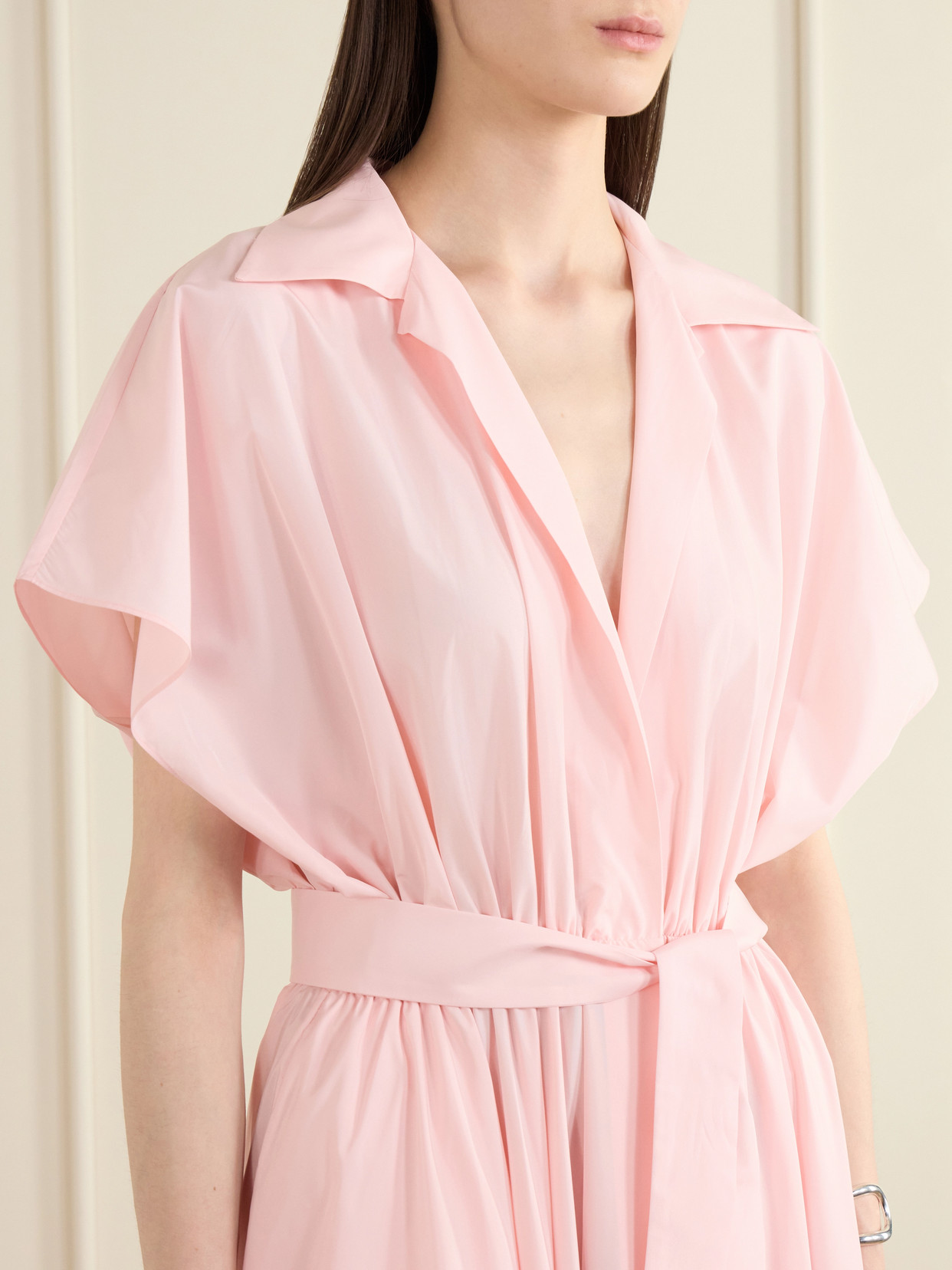 Tie-detailed Woven Gown - Pink