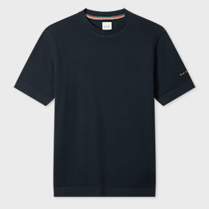 Navy Cotton T-Shirt With Integrated Rib Detail Blue
