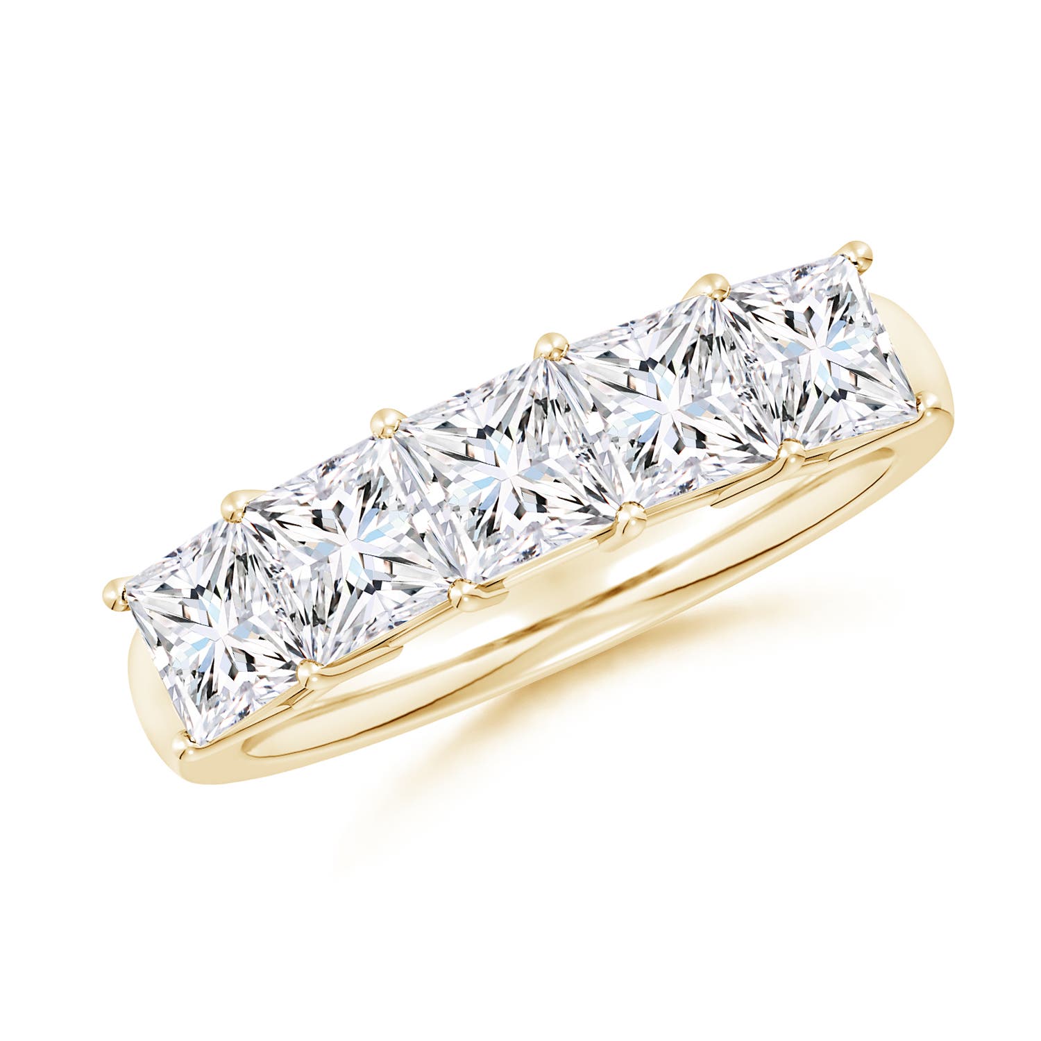 Angara 2.6 CTW Lab-Grown Prong-Set Princess-Cut Diamond Five Stone Wedding Ring in 14K Yellow Gold