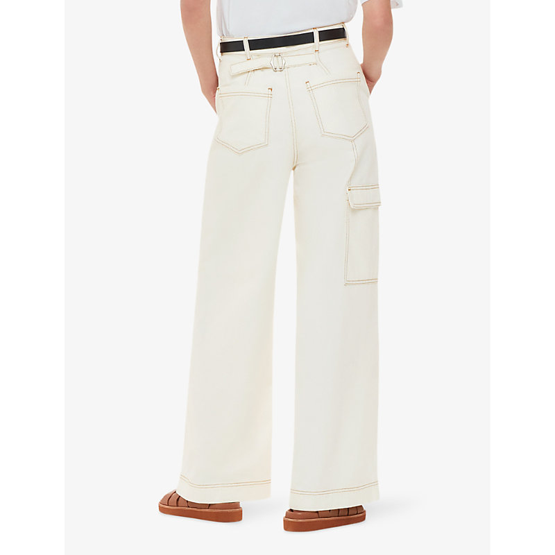Womens White Patch-pocket Wide-leg Mis-rise Denim Jeans