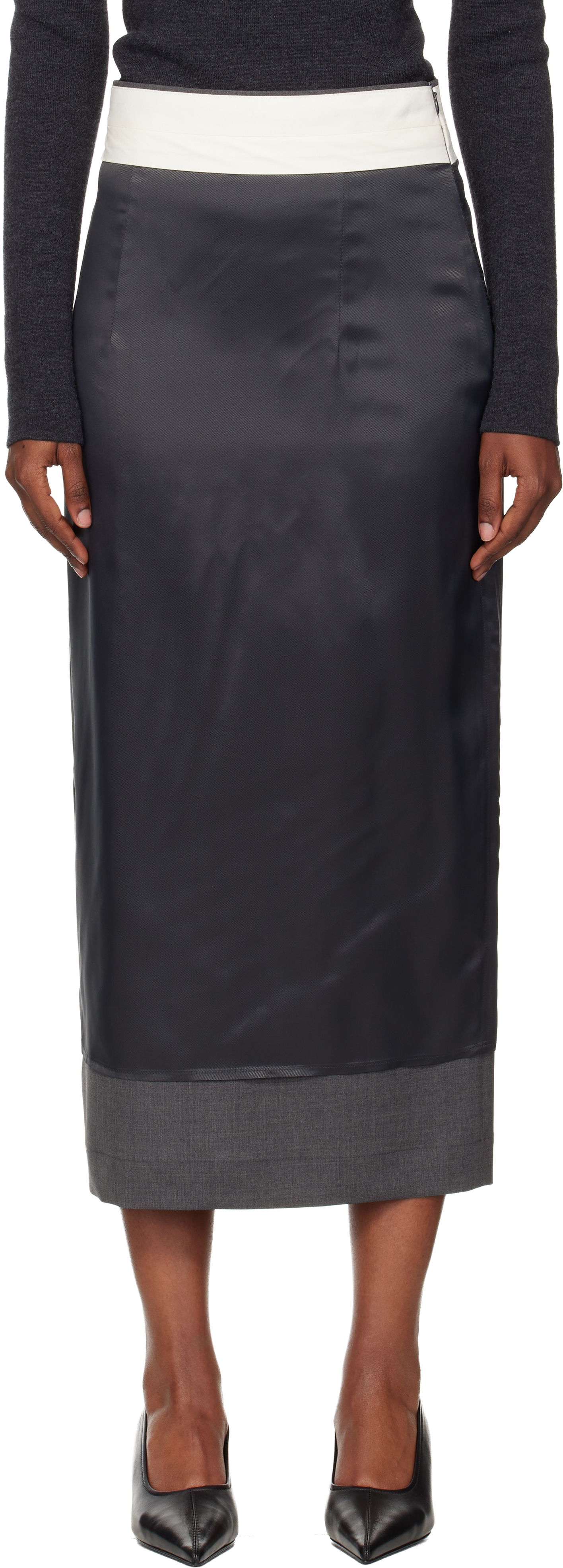 Gray Inside-Out Midi Skirt