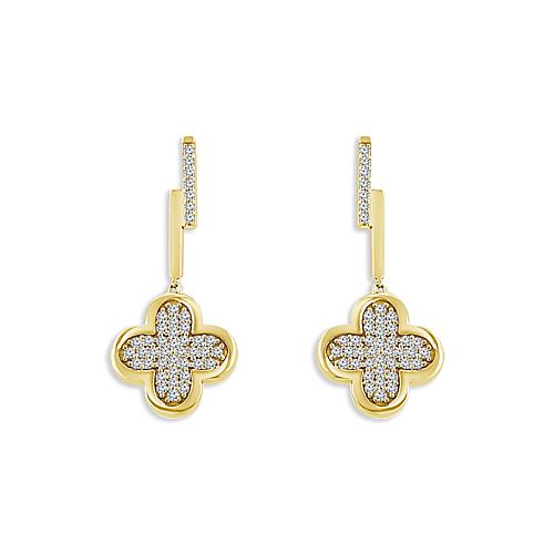 10K Yellow Gold 4ctw Pave' Diamond Flower Drop Earrings