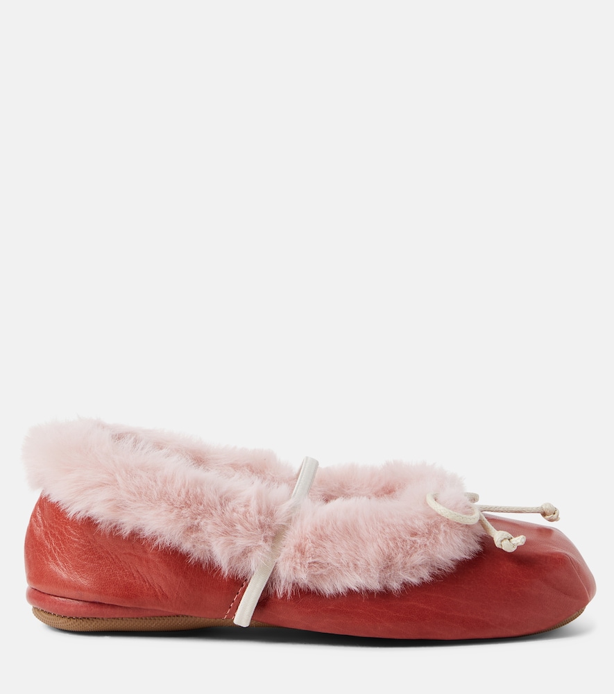 PèPè Shearling-trimmed leather ballet flats