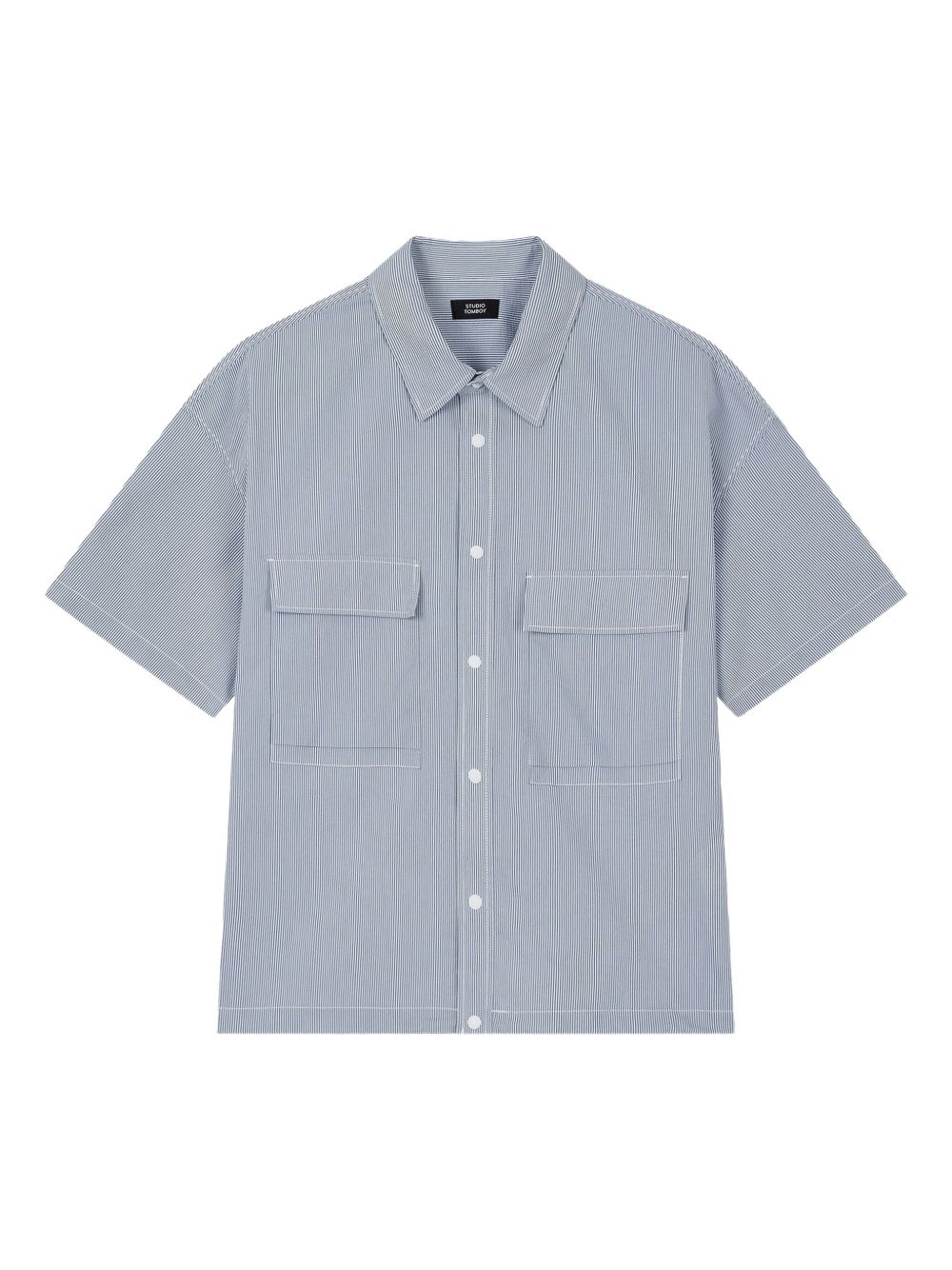 STUDIO TOMBOY striped short-sleeved shirt - Blue