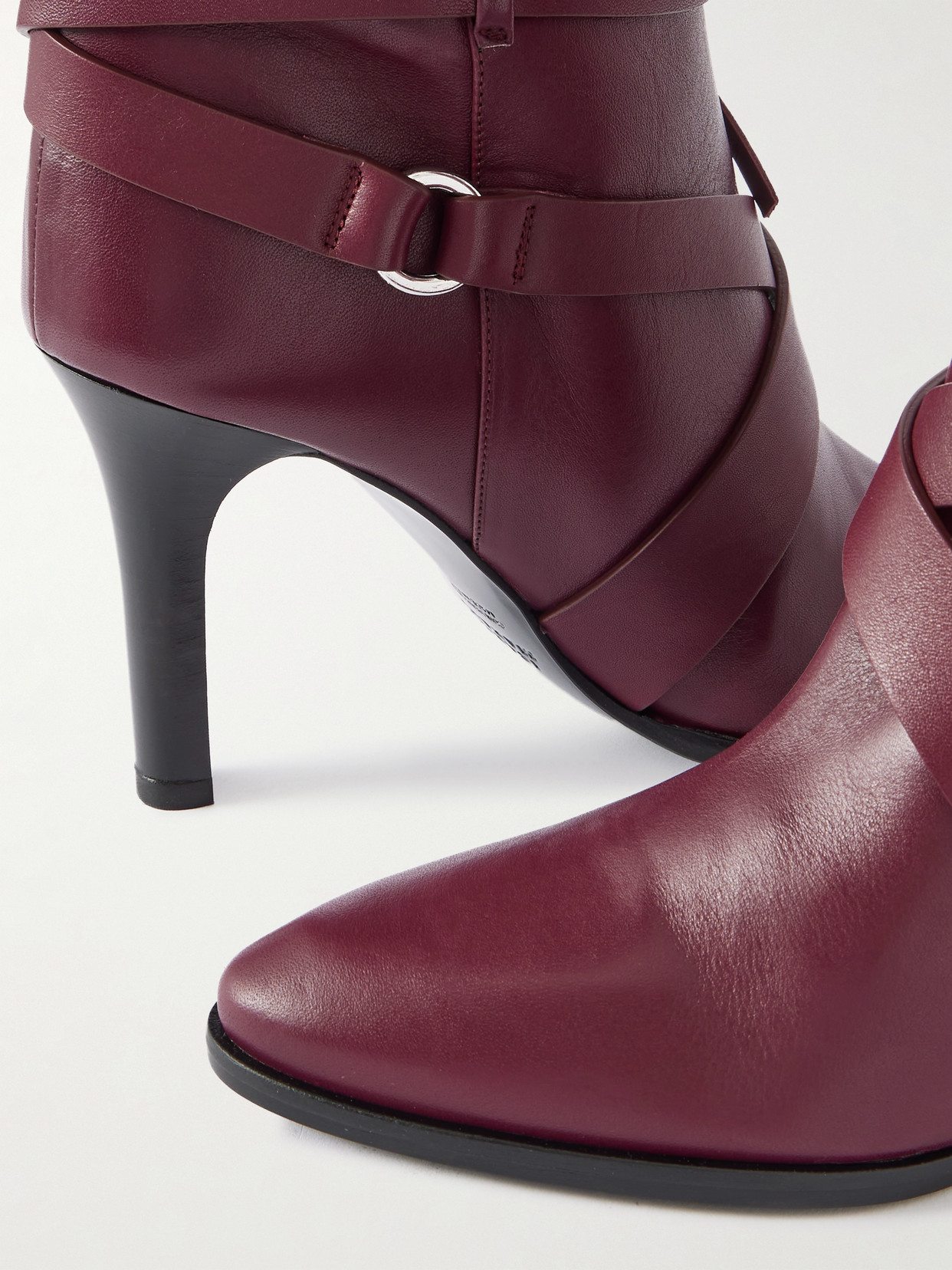 Analui Tasseled Buckled Leather Knee Boots - Burgundy